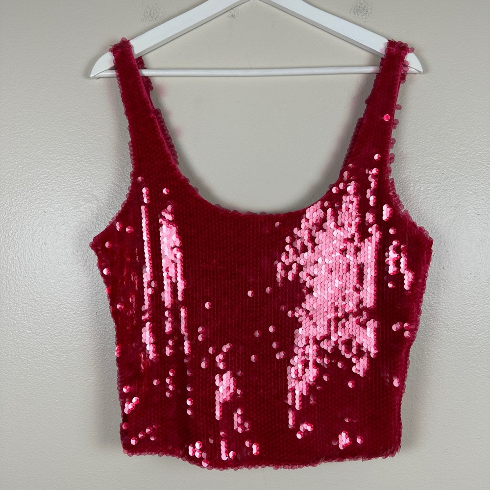 LyreBird Women's L Tank Top Pink Sequined Scoop Neck Anthropologie